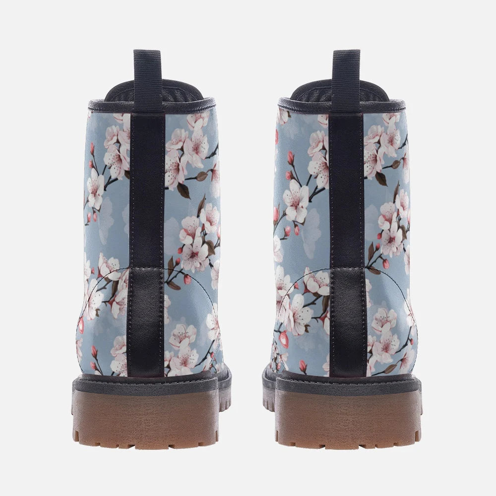 Light Blue Pastel Cherryblossom Vegan Leather Boots