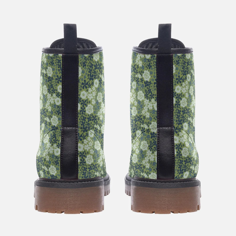Gorgeous Green Floral Vegan Leather Boots