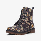 Gorgeous Abstract Orange Cream And Black Floral Vegan Leather Boots