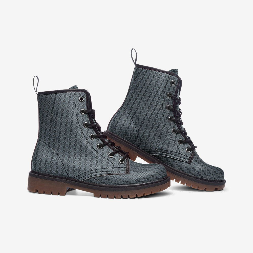 Tribal Motiv Blue And Black Vegan Leather Patterned Boots