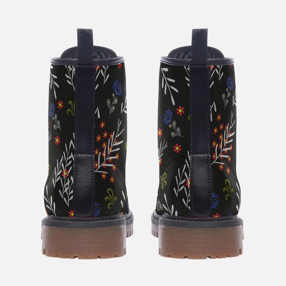 Vintage Floral Black Vegan Leather Boots