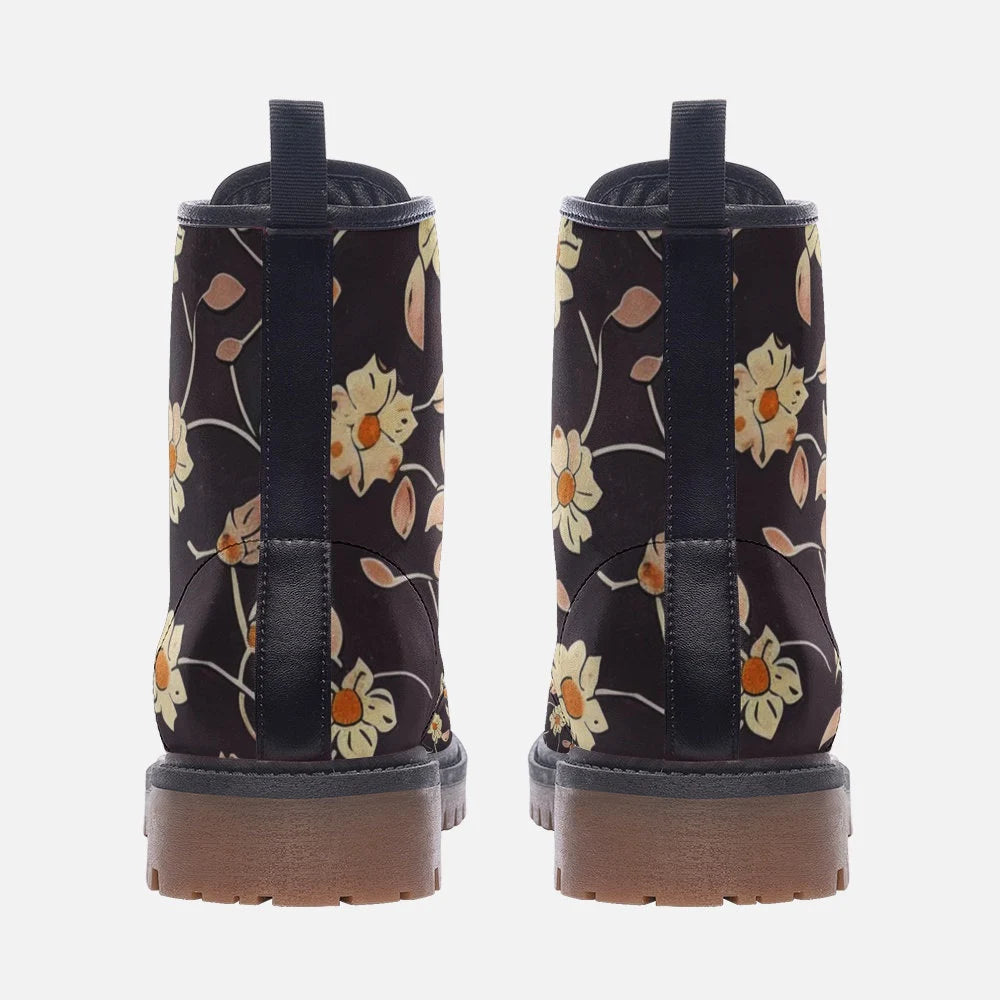 Gorgeous Abstract Orange Cream And Black Floral Vegan Leather Boots