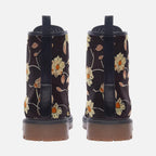 Gorgeous Abstract Orange Cream And Black Floral Vegan Leather Boots