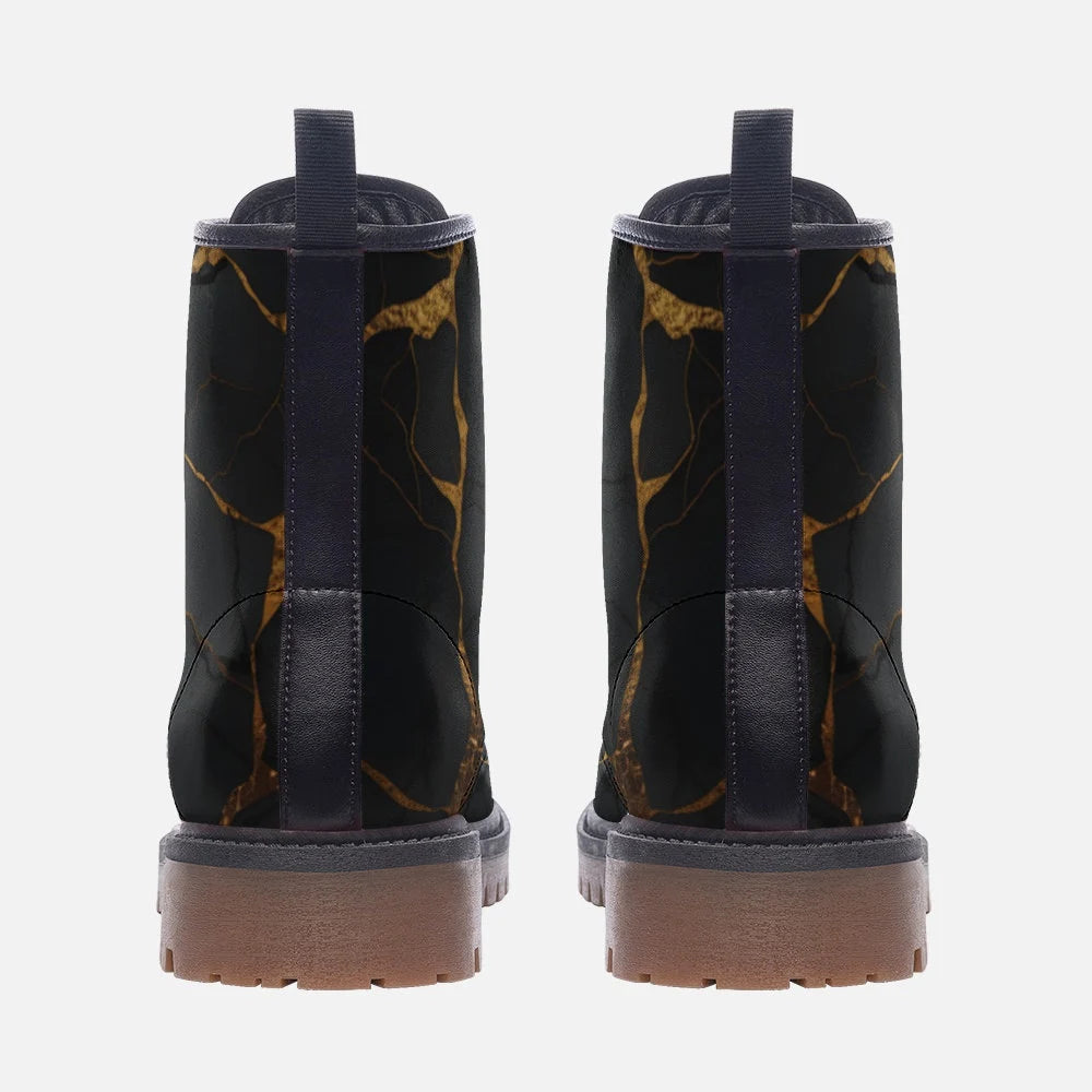 Cracked Black And Copper Large Print Vegan Leather Boots