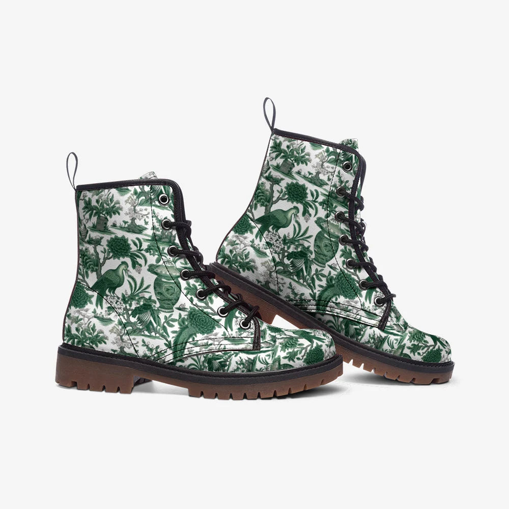 Green Chinoiserie Vegan Leather Boots