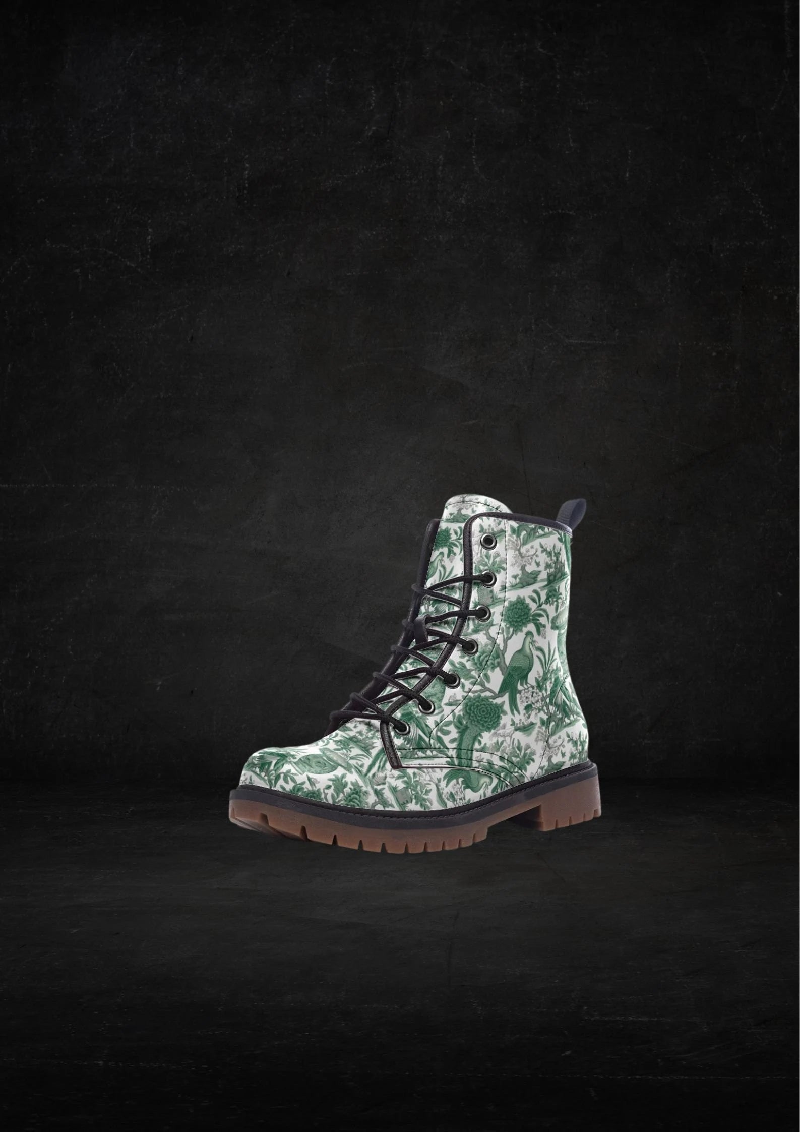 Green Chinoiserie Vegan Leather Boots