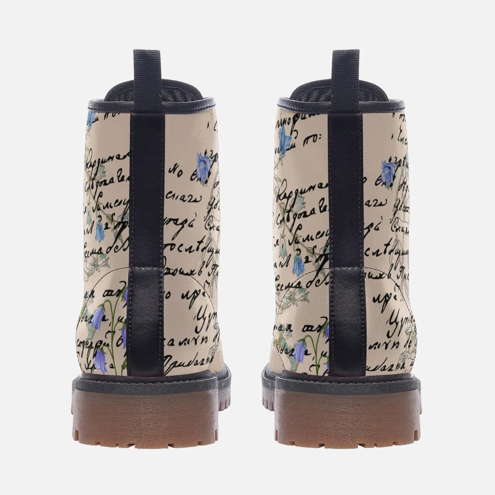 Shakespeare Writing With Blue Flowers Vegan Leather Boots