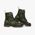 Organic Red And Green Leaf Patterned Vegan Leather Lightweight Boots