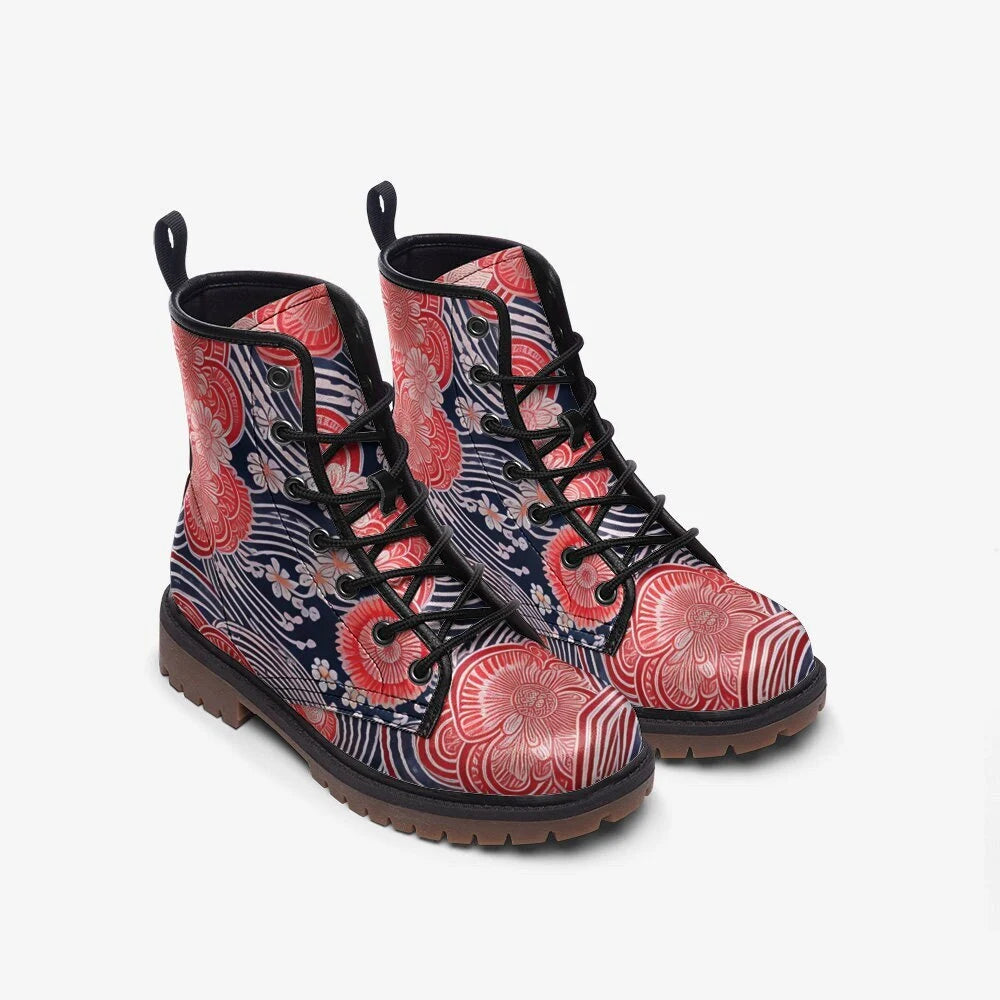 Japanese Batik Design Vegan Leather Boots