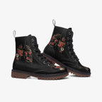 Black And Floral Heart Lung Gothic Vegan Leather Boots