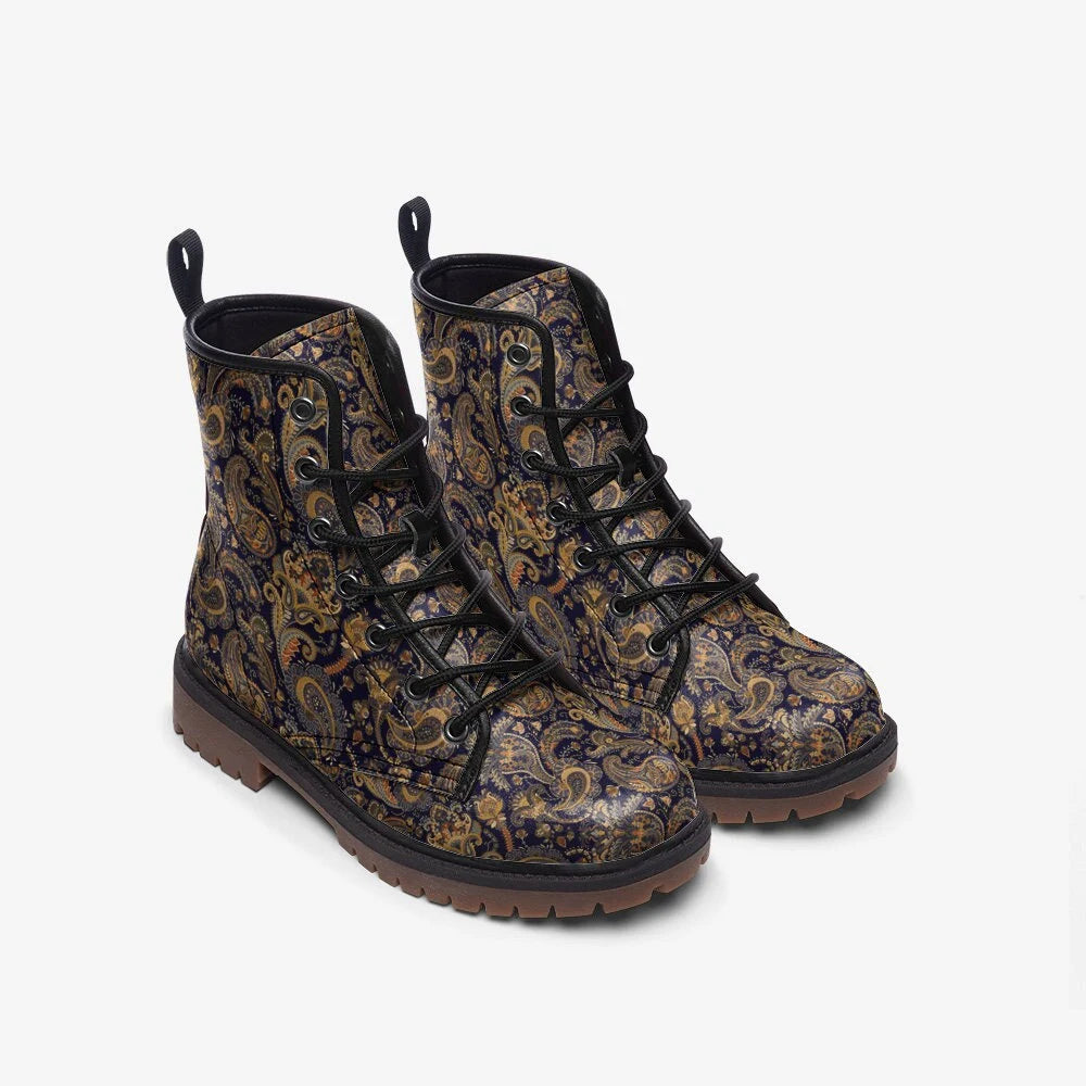Paisley Blue And Gold Vegan Leather Boots