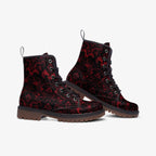 Red Damask Patterned Vegan Leather Festivals Boots