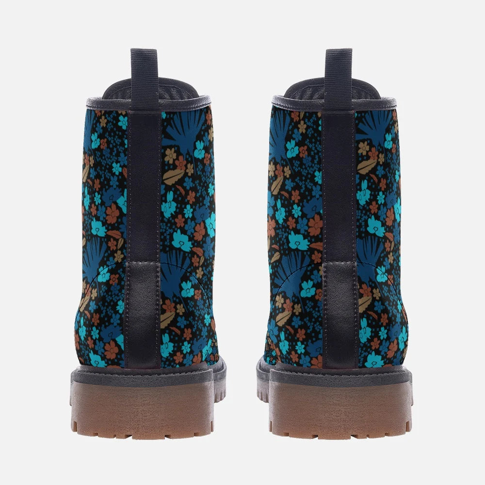 Blue Floral Vegan Leather Boots