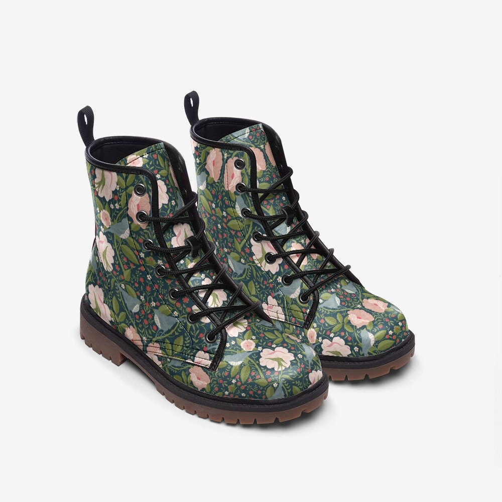 Green Birds Of William Morris Vegan Leather Boots