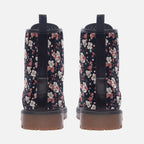 Beautiful Navy And Pink Cherry Blossom Vegan Leather Boots
