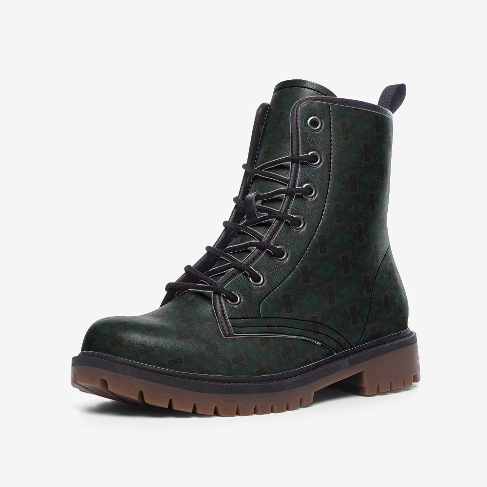 Art Deco Deep Green And Black Vegan Leather Boots