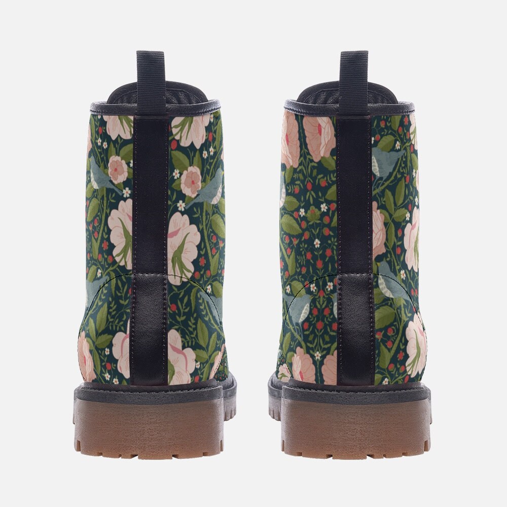 Green Birds Of William Morris Vegan Leather Boots