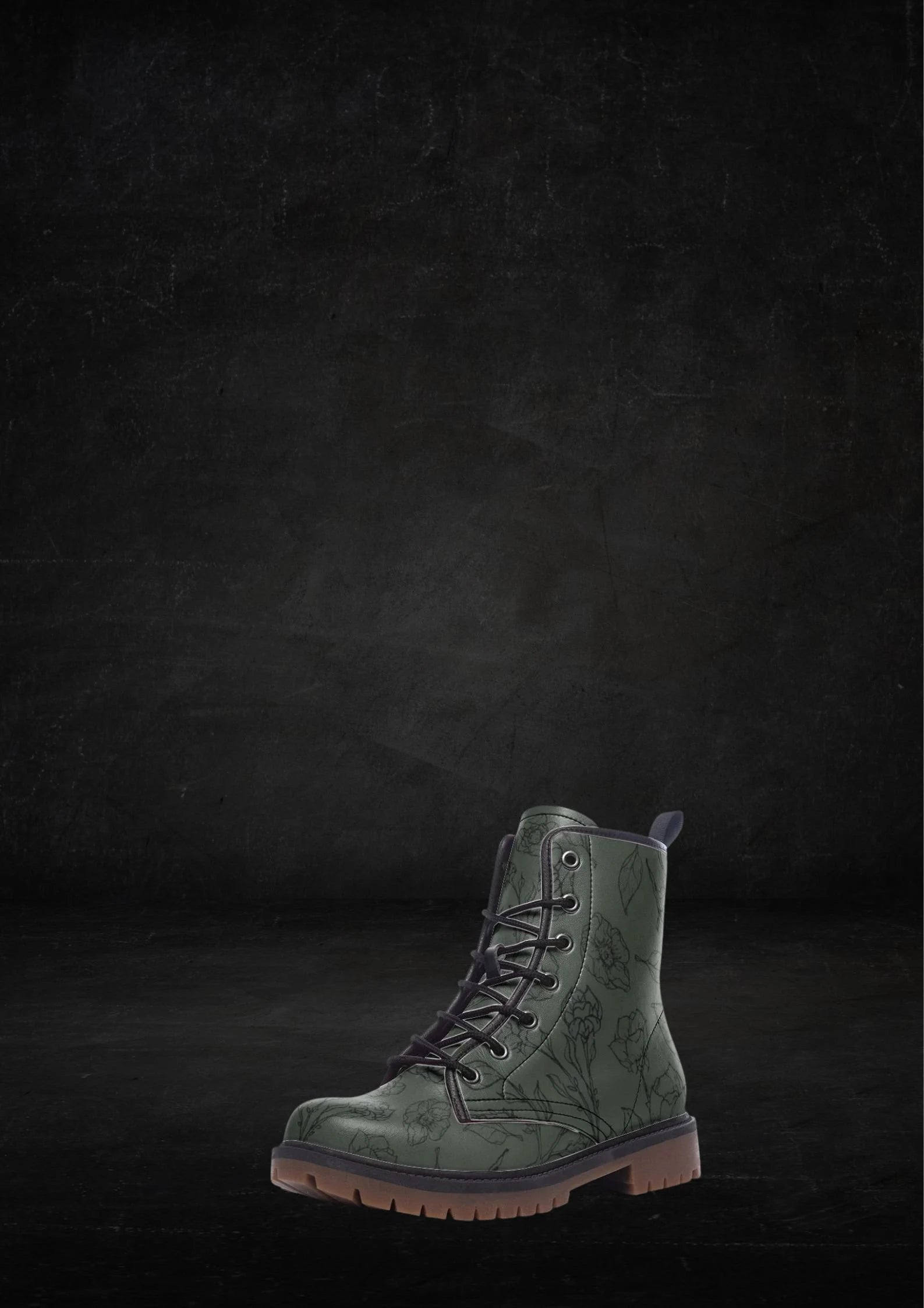 Lineart Flower Gothic Green Vegan Leather Boots