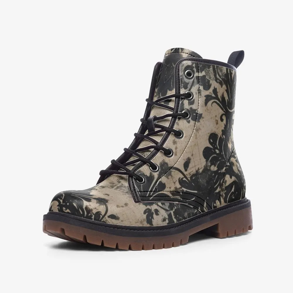 Black And Cream Goth Romance Vegan Leather Boots