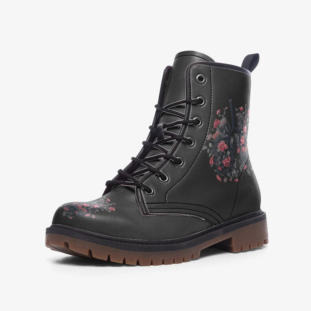 Gothic Roses Lung Black Vegan Leather Boots