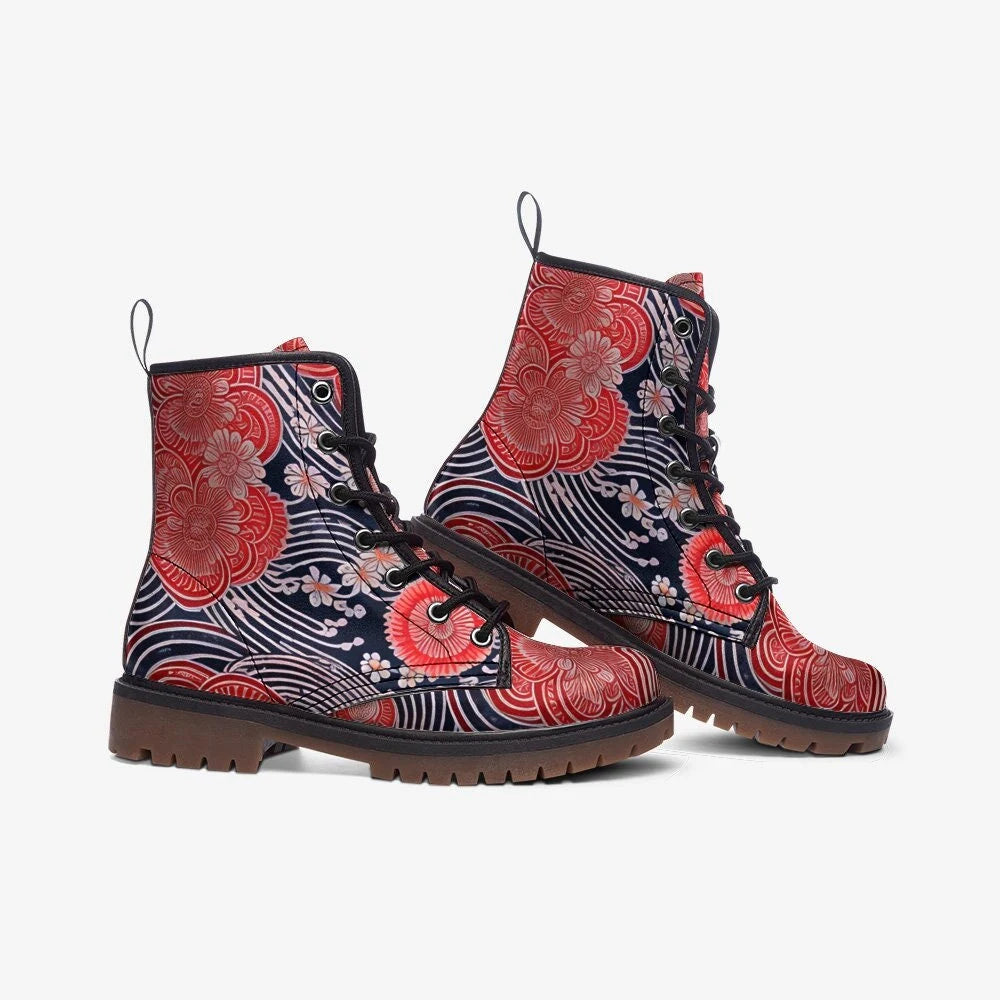 Japanese Batik Design Vegan Leather Boots