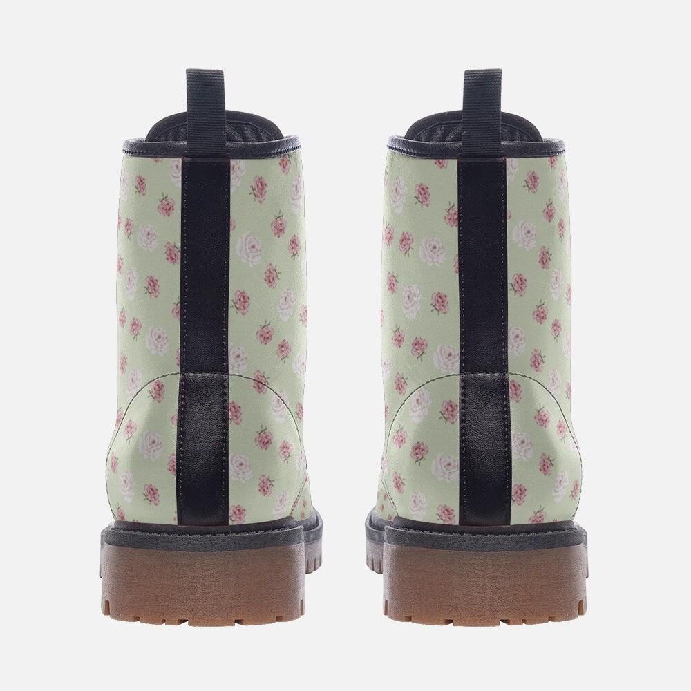 Pastel Green Pink And White Patterned Vegan Leather Boots