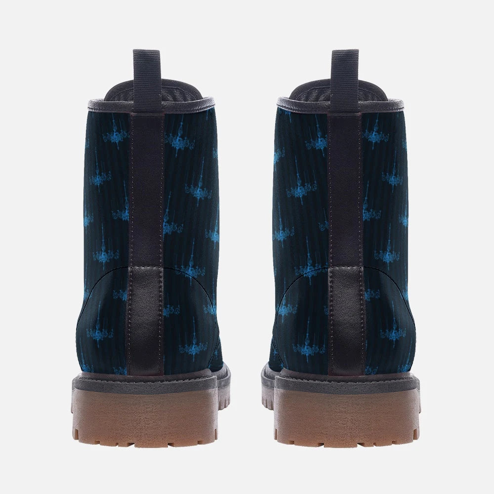 Blue And Black Gothic Chandeleir Vegan Leather Festival Boots
