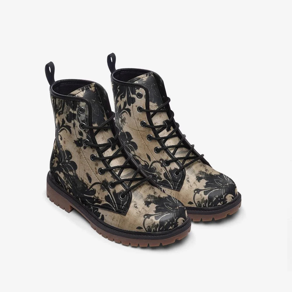 Black And Cream Goth Romance Vegan Leather Boots