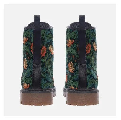 William Morris Green And Orange Pattern Vegan Leather Boots
