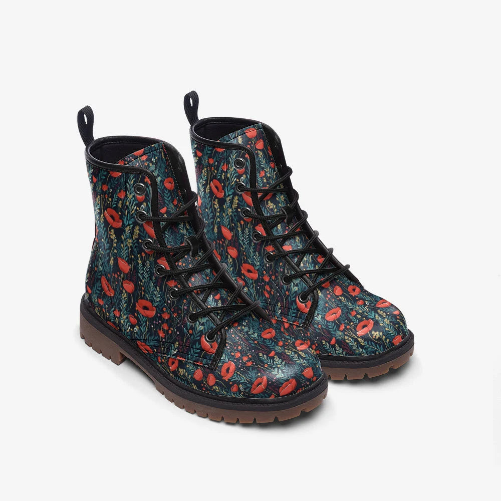 Floral Cottagecore Vegan Leather Lightweight Boots