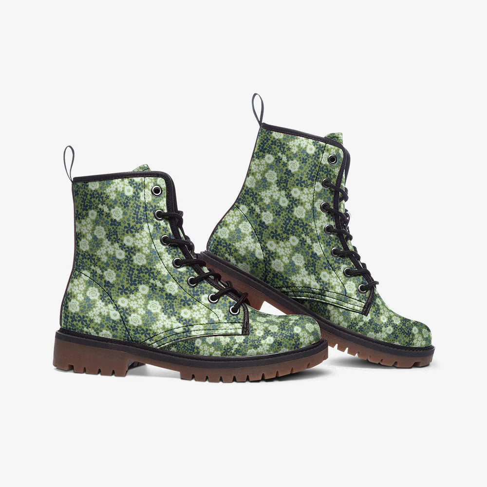 Gorgeous Green Floral Vegan Leather Boots