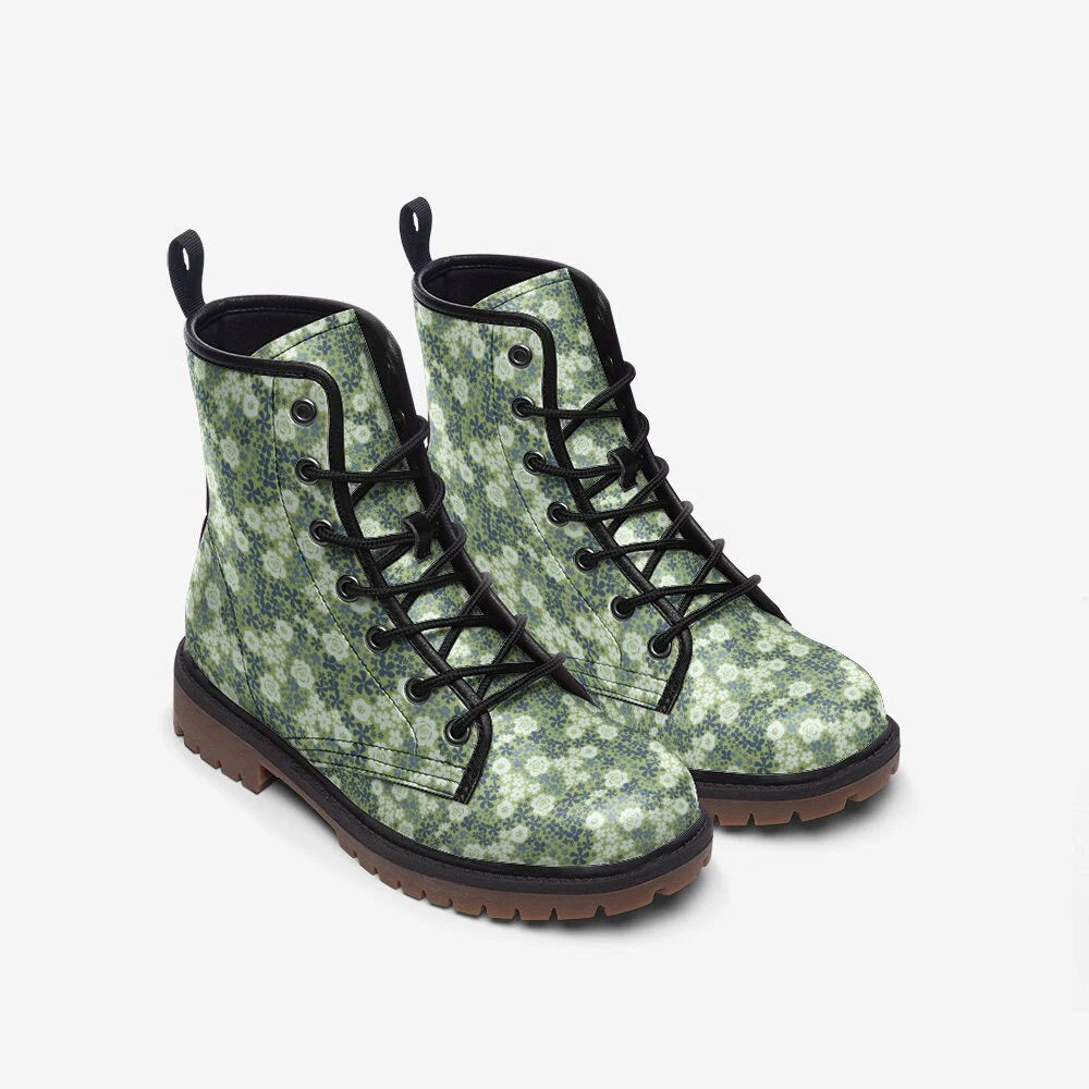 Gorgeous Green Floral Vegan Leather Boots
