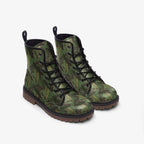 Organic Red And Green Leaf Patterned Vegan Leather Lightweight Boots