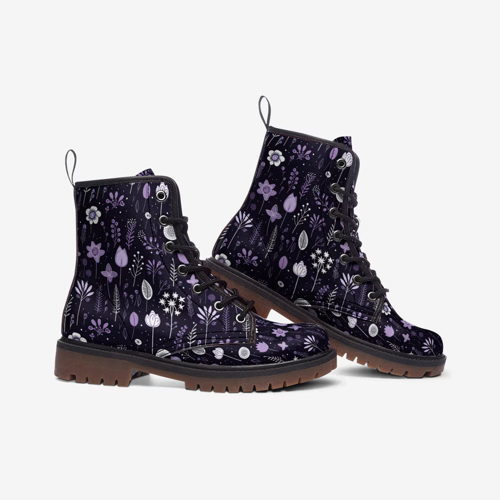 Purple Folk Art Floral Vegan Leather Boots