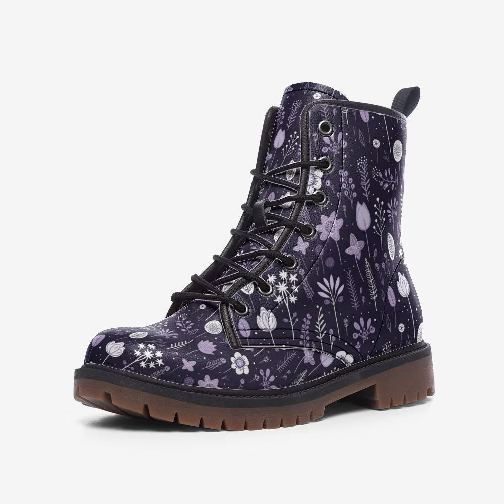 Purple Folk Art Floral Vegan Leather Boots