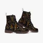 Black And Gold Line Patterned Vegan Leather Festival Boots