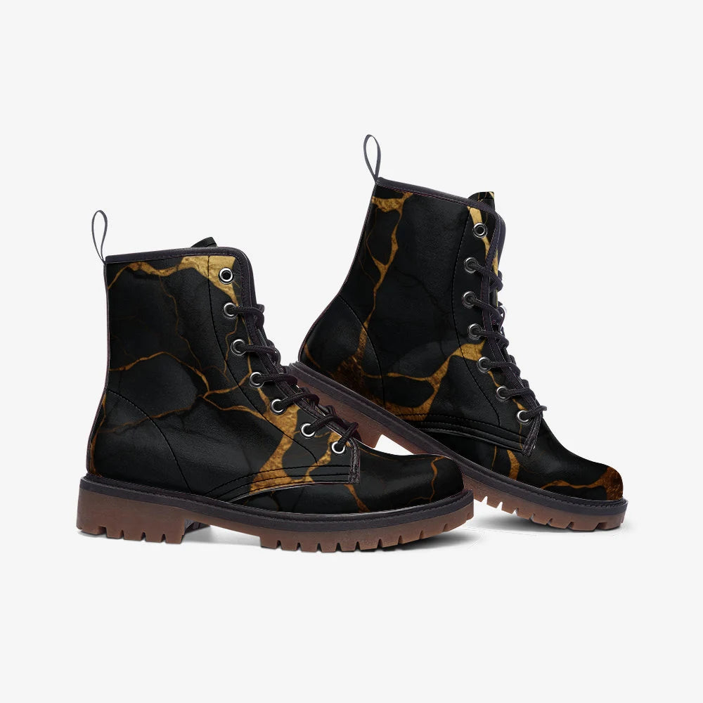 Cracked Black And Copper Large Print Vegan Leather Boots