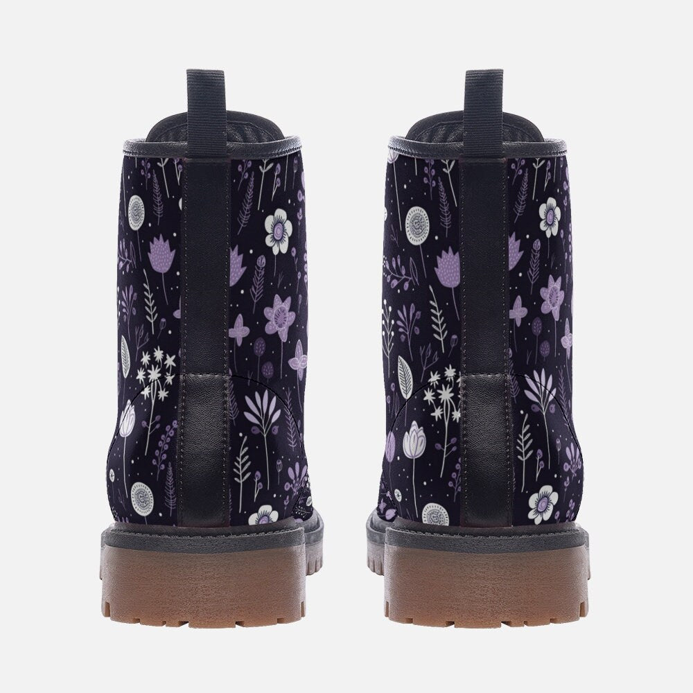 Purple Folk Art Floral Vegan Leather Boots