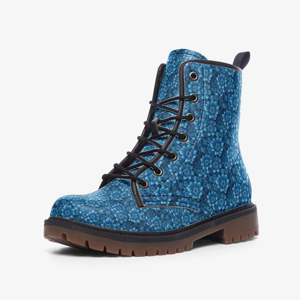 Bright Blue Daisies Vegan Leather Festival Boots
