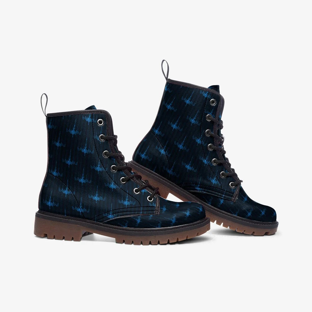 Blue And Black Gothic Chandeleir Vegan Leather Festival Boots