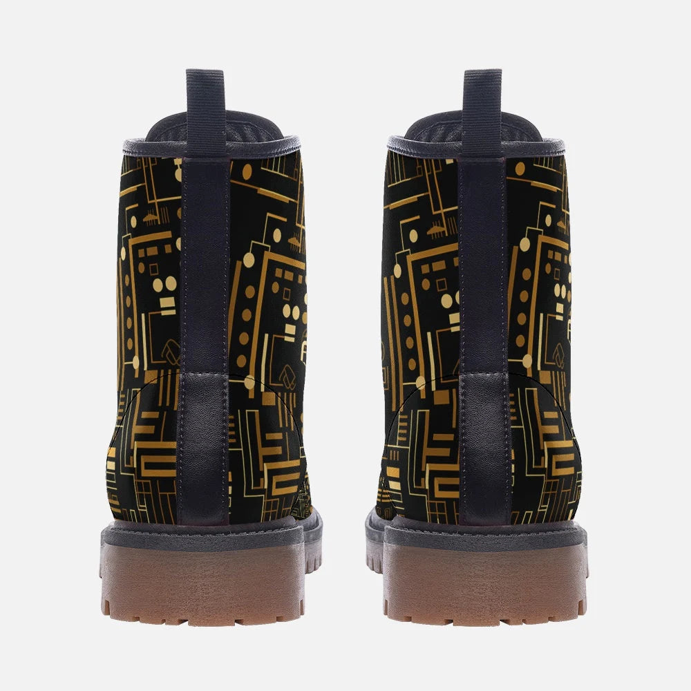 Black And Gold Line Patterned Vegan Leather Festival Boots