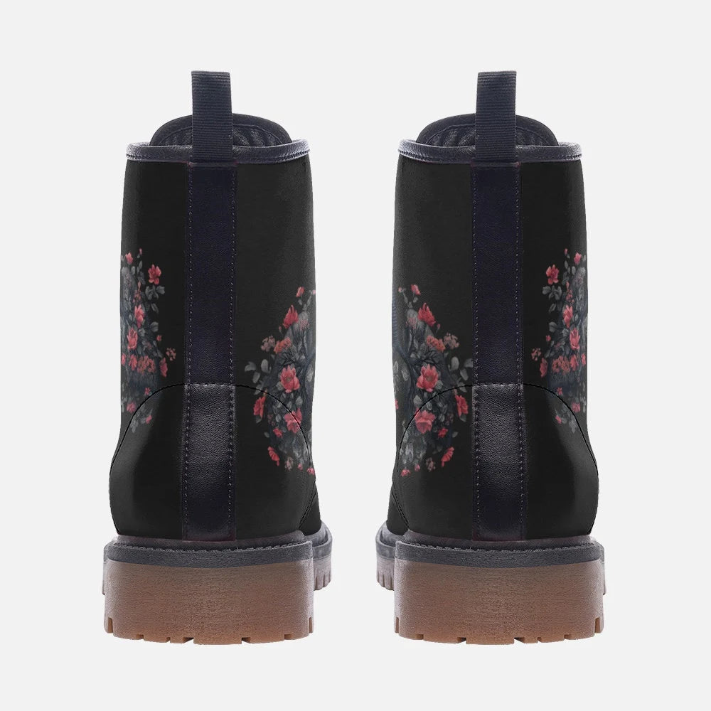 Gothic Roses Lung Black Vegan Leather Boots