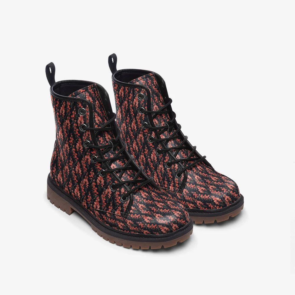 Red And Black Wildflower Vegan Leather Boots