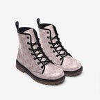 Pastel Pink And White Pretty Floral Patterned Vegan Leather Boots