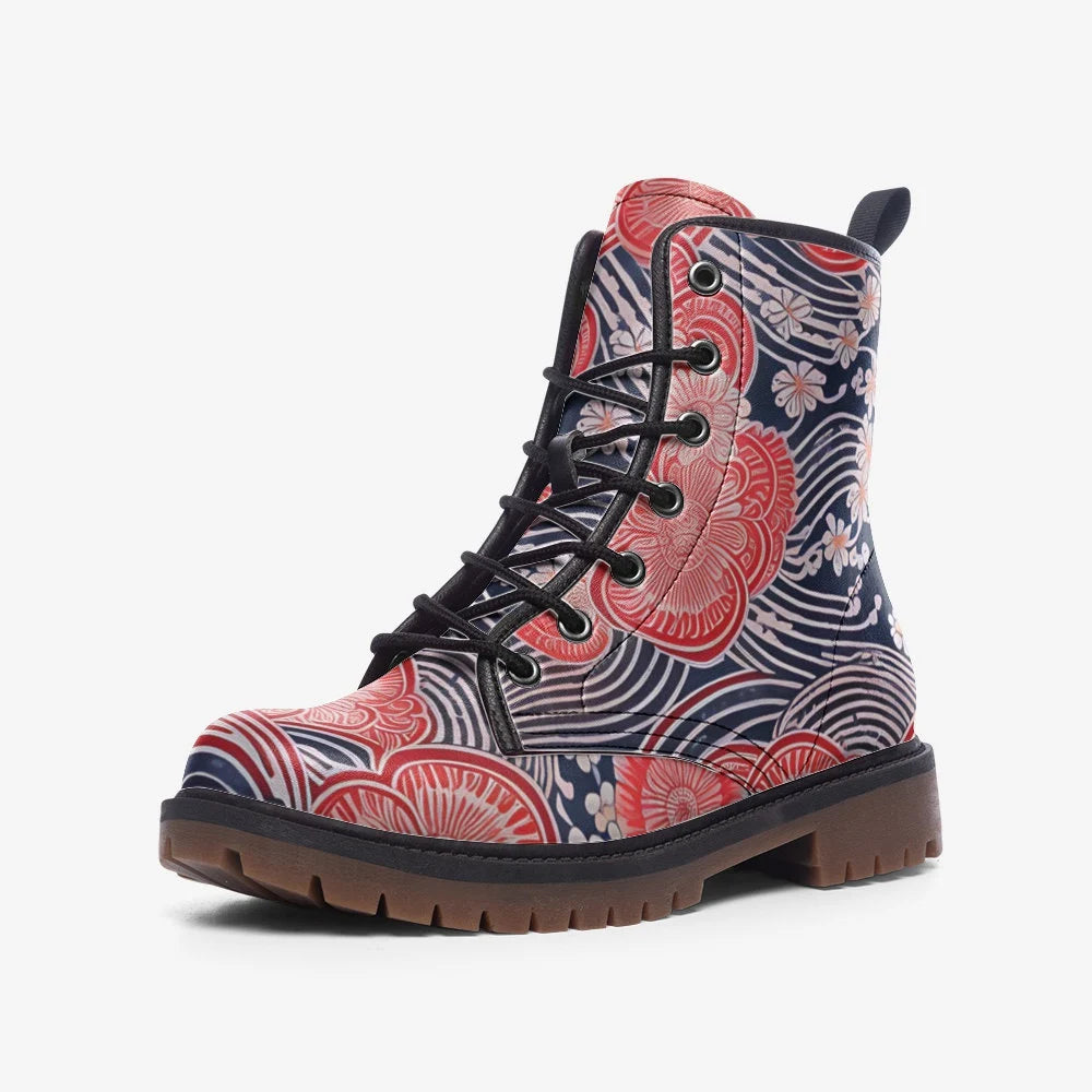 Japanese Batik Design Vegan Leather Boots