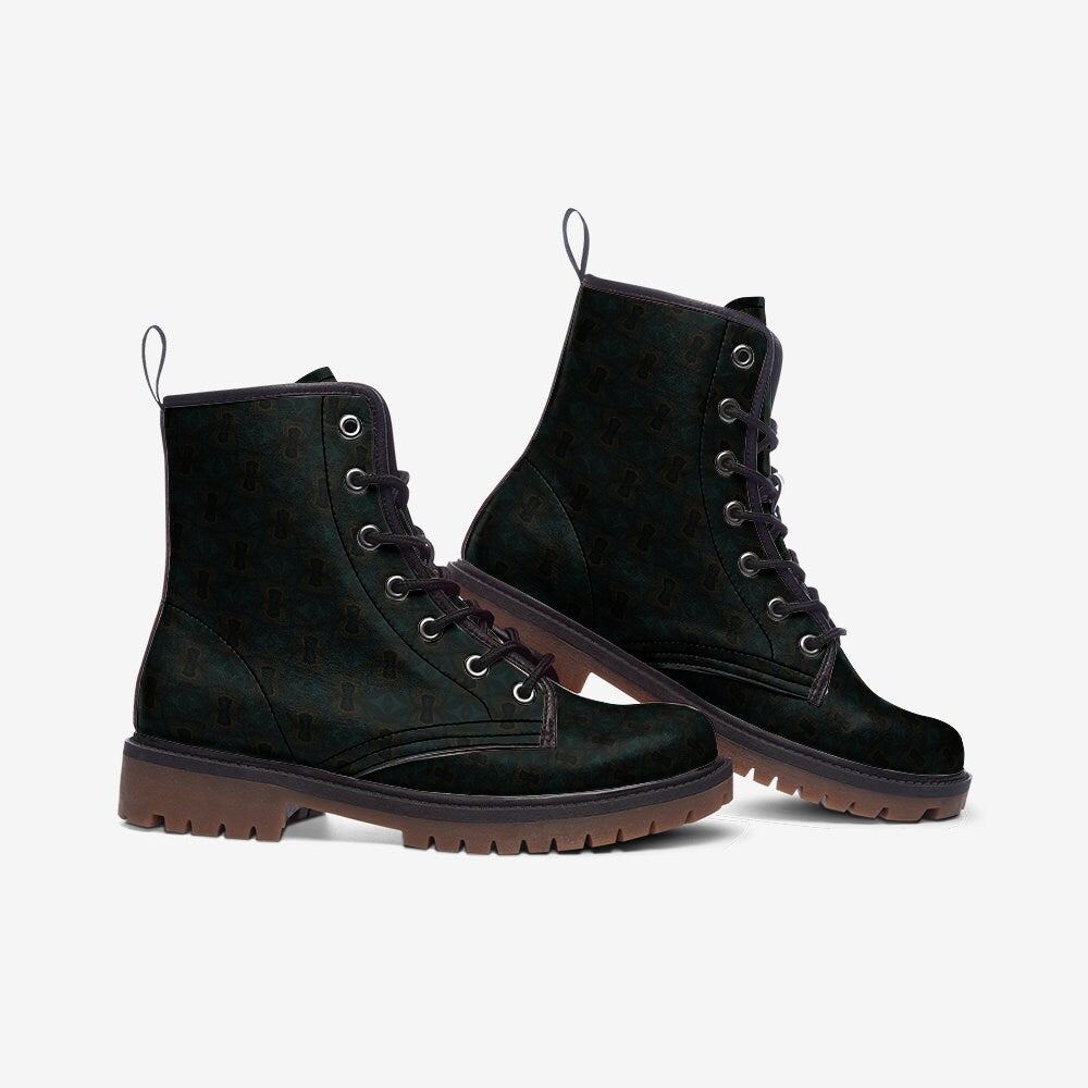 Art Deco Deep Green And Black Vegan Leather Boots