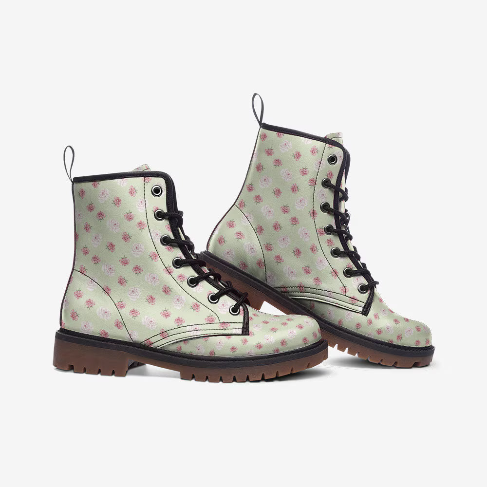 Pastel Green Pink And White Patterned Vegan Leather Boots