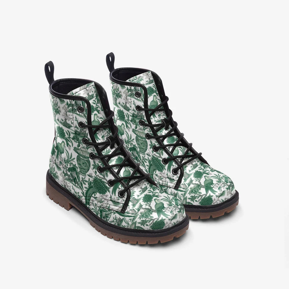 Green Chinoiserie Vegan Leather Boots