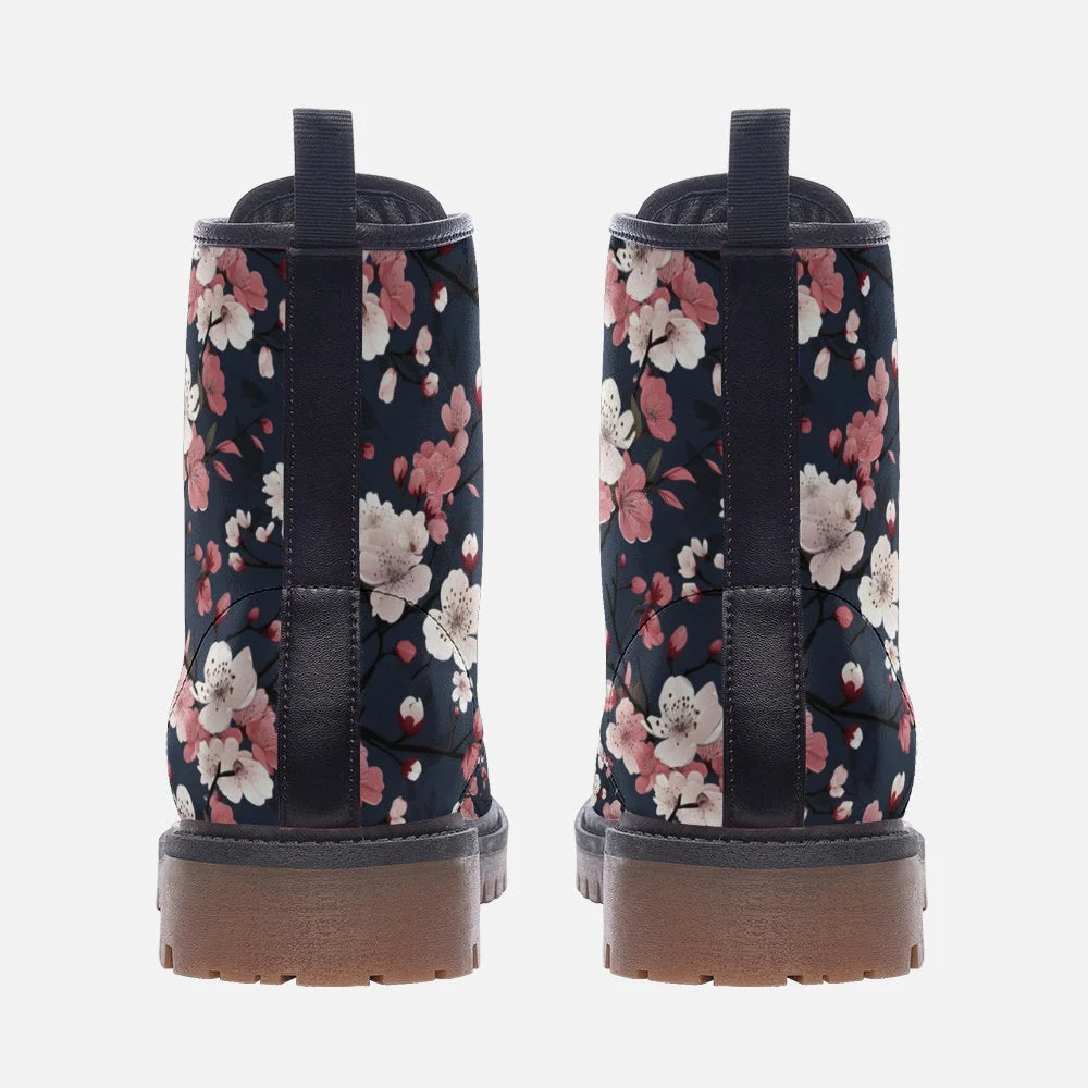 Pink And Blue Cherry Blossoms Vegan Leather Festival Boots