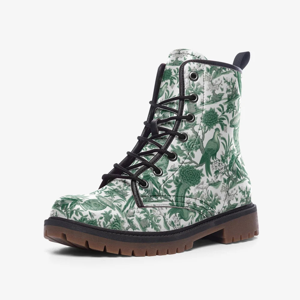 Green Chinoiserie Vegan Leather Boots